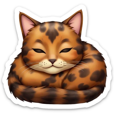 Meme-Worthy Cute Sleeping Tortoiseshell Cat Portrait Emoji, Head resting with a serene, sleepy smile and softly closed, dreamy eyes, showcasing a warm, mottled fur of rich browns and blacks, simplified yet adorably detailed, glowing with a gentle, drowsy radiance, high shine, exuding relaxed, heart-melting charm, styled with a soft glowing outline, capturing the essence of a sleeping tortoiseshell cat that radiates pure, peaceful cuteness! sticker
