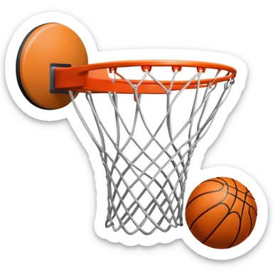 A close-up of a basketball shield and hoop with the ball swishing through the net, captured mid-air. The background emphasizes the tension and excitement of the moment, with the rim and net in sharp focus, showcasing the precision and skill of the sport. sticker