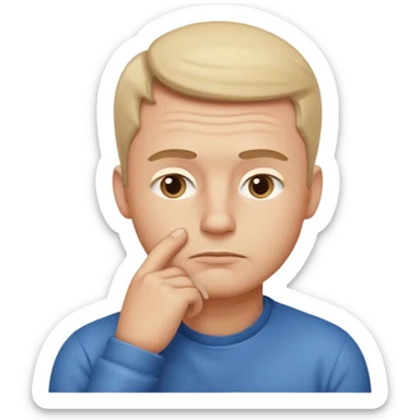 Create an emoji-style illustration of a man thinking. Show him with a hand on his chin, raised eyebrow, and a thoughtful expression. Soft gradients, rounded shapes, clean minimal emoji look sticker