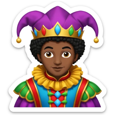 Medieval jester with dark brown skin and black Afro hair sticker