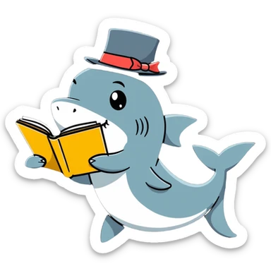 Shark with a top hat and doing study sticker