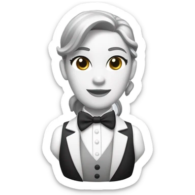 a female butler with a professional and elegant demeanor. She has her hair neatly tied in a ponytail and wears a classic butler uniform, including a tailored vest, crisp white shirt, and bow tie. sticker