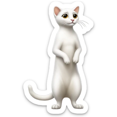white cat standing tall like a meerkat sticker