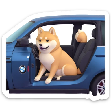 shiba inu sitting inside a BMW car sticker