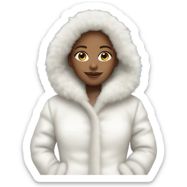 White girl wearing white fluffy coat sticker