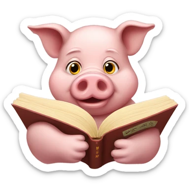 pig reading book sticker