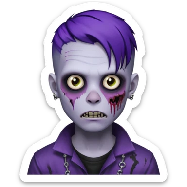 A zombie boy with black scene hair with purple streaks, ear gauges, and facial piercings  sticker