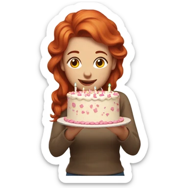 Redhead with birthday cake sticker