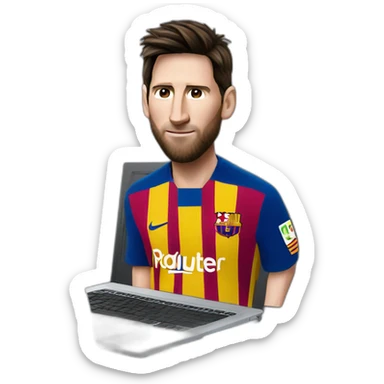 I want you to make a super realistic emoji of Messi with a gray laptop. sticker