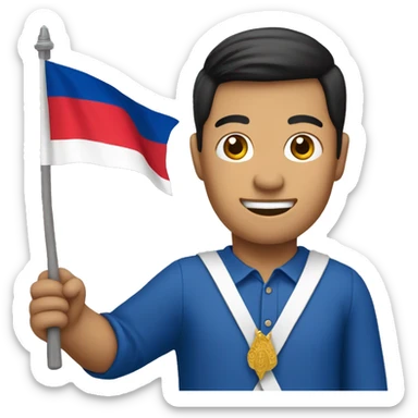 Laotian man holding a Lao flag  sticker