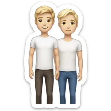 Gay couple, 1 guy brown straight hair brown eyes, 1 guy white blonde hair blue eyes sticker