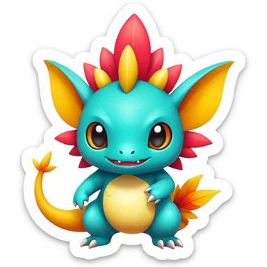Randomly-colored exotic chibi Fakémon-creature sticker