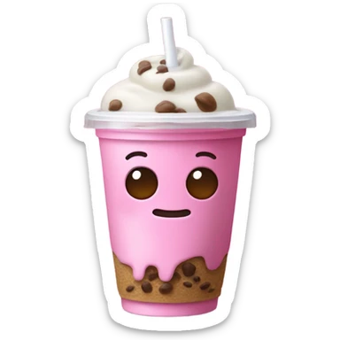 Pink poop emoji drinking boba sticker