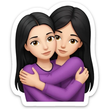 Mom with long black hair and lashes hugging girl with brown hair and lashes sticker