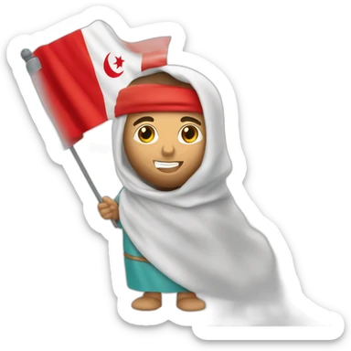 Un marocain avec dans sa main avec un drapeau marocain et un tunisien avec un drapeau tunisien qui se serrent la main sticker