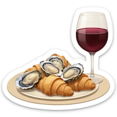 French cuisine humanless avatar in clean emoji-style illustration. Croissant, oysters and wine glass, soft beige tones, simple shapes, flat design, refined and cozy. sticker