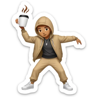 Breakdancing figure with a coffee cup for a head sticker