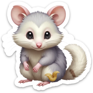White soft natural realistic romantic vintage antique divine beautiful elegant pretty precious cute young youthful  Fakémon-Pokémon-alien-opossum-feline-rodent-hybrid-creature (full body) sticker