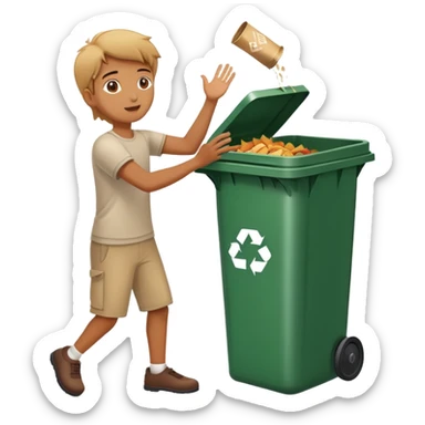 person throwing leftover food into a dustbin, simple and clear, friendly sticker