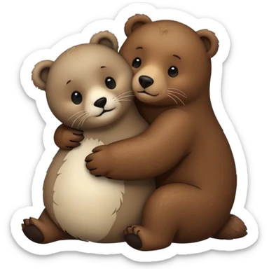 small seal hugging a brown bear sticker