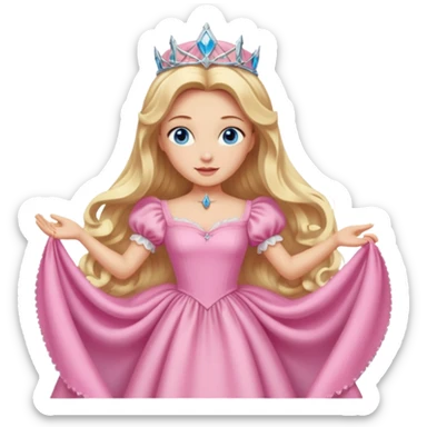 Glinda from the Wizard of Oz with blue eyes, blonde long hair, pink outfit sticker