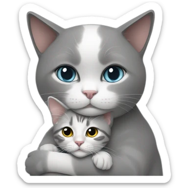 White grey cat cuddling brunnette lady sticker