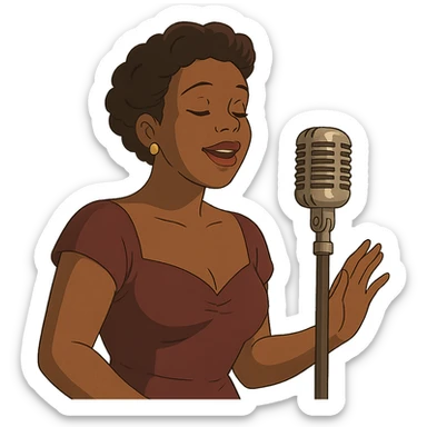 black jazz singer with vintage microphone in a 1940s nightclub sticker