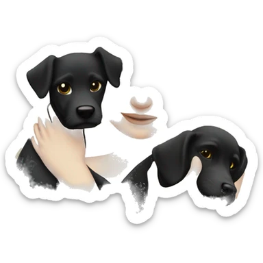 pretty woman with pale skin, very long blonde hair hugging a black dog sticker