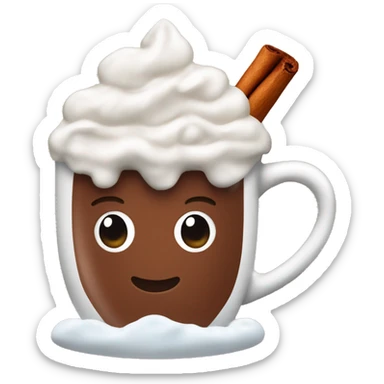 Christmas mug of hot chocolate with whipped cream and cinnamon sticker