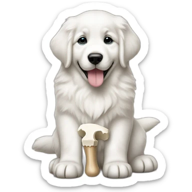 Great pyrenees puppy with a bone treat sticker