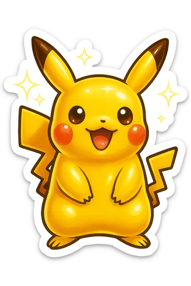 Make this a shiny Pikachu with a lighter yellow color and sparkles, keep the retro stickers style and no background. sticker