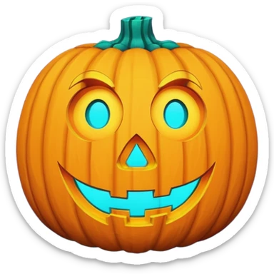 futuristic glowing jack-o-lantern emoji face, only purple and cyan carved glow, dark background sticker