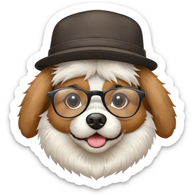 Dog wearing hat with glasses sticker