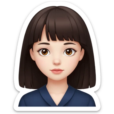 brunette girl with dark brown eyes, pale rosy skin and bangs sticker