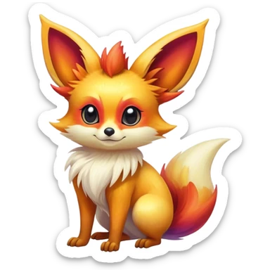 Shiny Vibrant Colorful Iridescent Fennekin-Eevee-creature-hybrid sticker