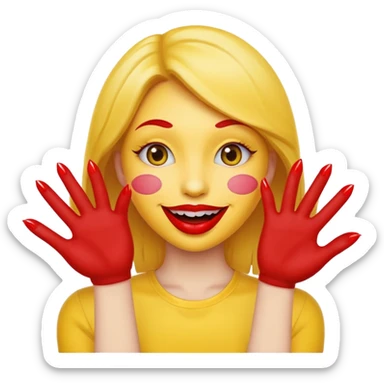 yellow smiley emoji face with big red lips and two hands with long red nails sticker
