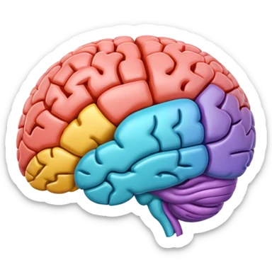 emoji icon of side view of brain with details of the brain structure and in detailed 3d rendring, colored to highlight different sections sticker