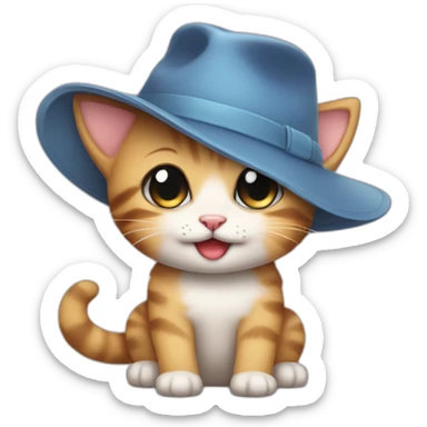 cute kitten in a hat smiling and crying sticker