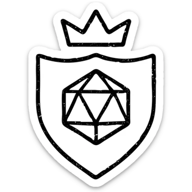 minimalist outlined icon of a shield, crown, or DM screen with DnD/RPG hint, very worn and distressed effect sticker