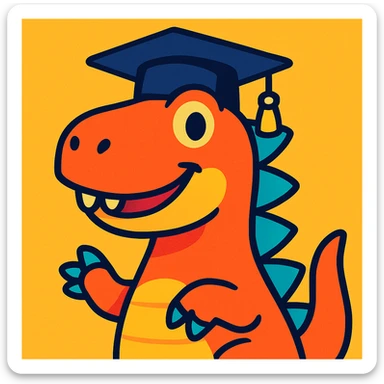 dinosaurio con gorro de grado, estilo ilustración colorida sticker