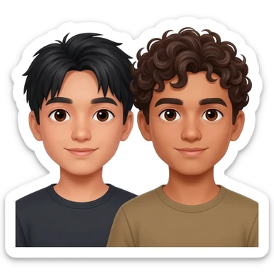2 boys in love. One Asian a light tan with black hair and one Mexican with curly brown hair light brown tan skin. Both dark brown eyes sticker
