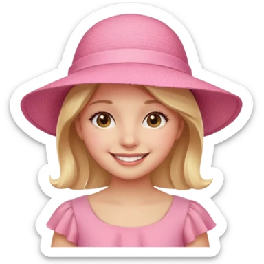 Girl in pink dress and sunhat smiling sticker