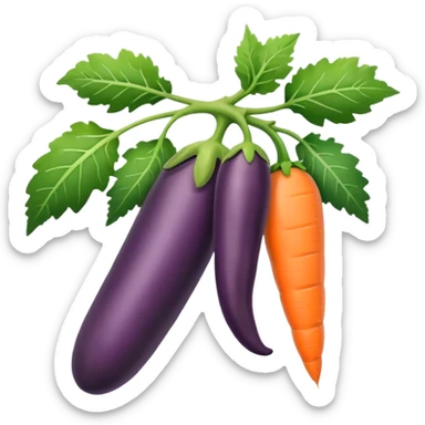 eggplant, cucumber, big carrot, on a branch sticker