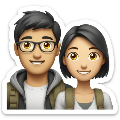 Attractive young  Asian couple traveling having fun sticker