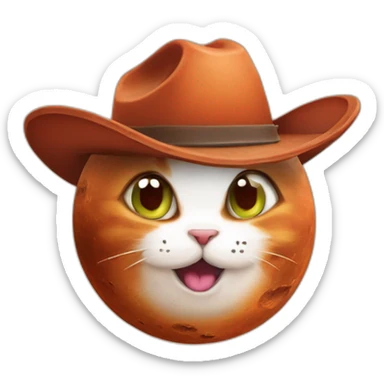 planet Mars with a cartoon cowboy hat and happy cat face sticker