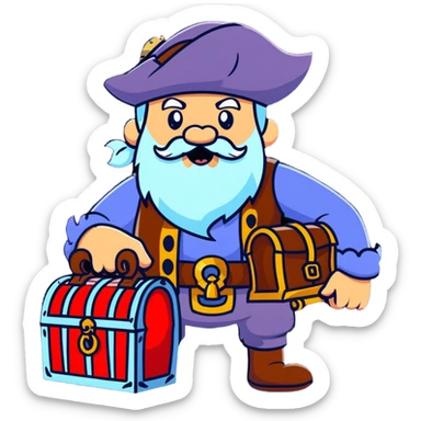 old bearded pirate with treasure chest sticker