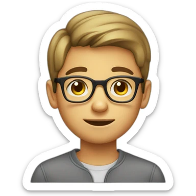 cute boy with glasses, round face sticker