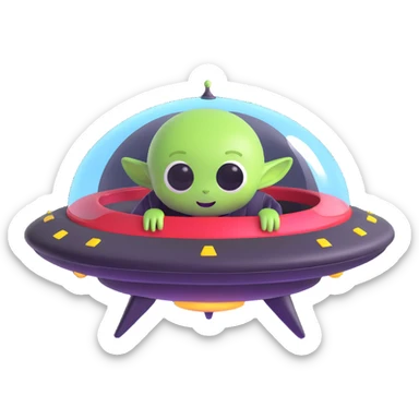 cute alien inside a flying saucer sticker