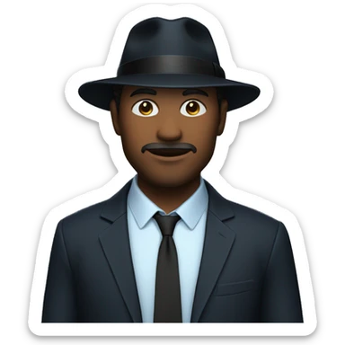 Man in blue button down shirt, black blazer, black fedora sticker