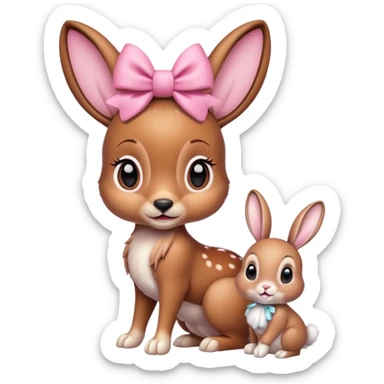 Bambi with pink bow with bunny sticker